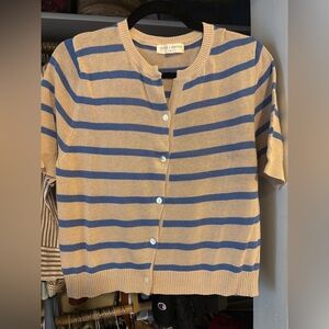 Stitch & Feather Blue and Tan Strip Sweater - M